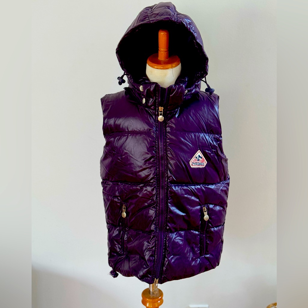 Purple Hooded Down Puffer Vest Pyrenex - Y12 Or Wxs Detachable Hood Xlnt Cond